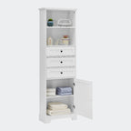 Armoire de rangement haute avec 3 tiroirs, étagères réglables et dispositif anti-basculement