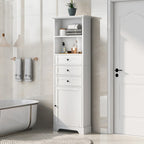 Armoire de rangement haute avec 3 tiroirs, étagères réglables et dispositif anti-basculement