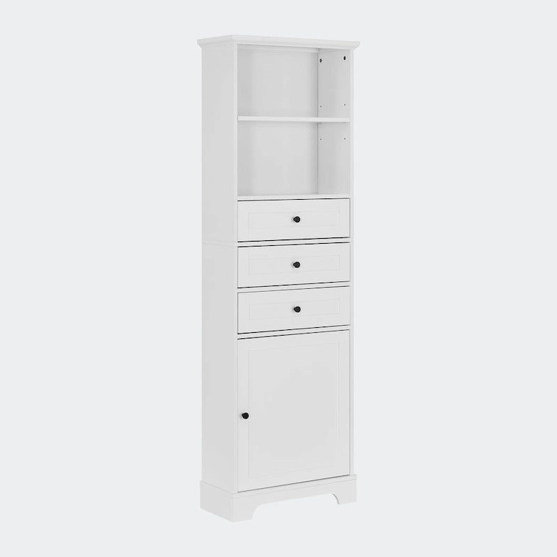 Armoire de rangement haute avec 3 tiroirs, étagères réglables et dispositif anti-basculement