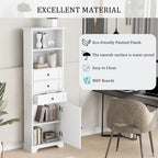 Armoire de rangement haute avec 3 tiroirs, étagères réglables et dispositif anti-basculement