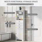 Armoire de rangement haute avec 3 tiroirs, étagères réglables et dispositif anti-basculement