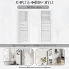 Armoire de rangement haute avec 3 tiroirs, étagères réglables et dispositif anti-basculement