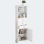 Armoire de rangement haute avec 3 tiroirs, étagères réglables et dispositif anti-basculement