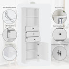 Armoire de rangement haute avec 3 tiroirs, étagères réglables et dispositif anti-basculement