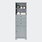 Armoire de rangement haute avec 3 tiroirs, étagères réglables et dispositif anti-basculement