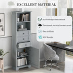 Armoire de rangement haute avec 3 tiroirs, étagères réglables et dispositif anti-basculement