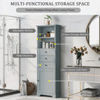 Armoire de rangement haute avec 3 tiroirs, étagères réglables et dispositif anti-basculement