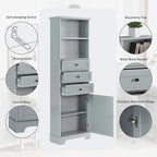 Armoire de rangement haute avec 3 tiroirs, étagères réglables et dispositif anti-basculement