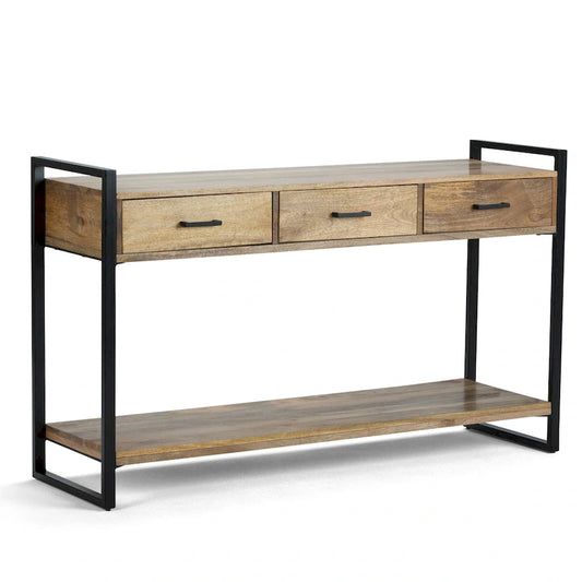 WYNDENHALL Lawson SOLID MANGO WOOD and Metal 54 inch Wide Modern Industrial Console Sofa Table in Natural - 55 W x 16 D x 32 H