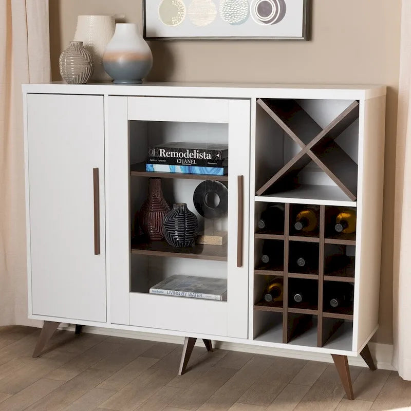 Meuble à vin Mid-Century Modern avec casier à 24 bouteilles et 5 étagères, 47.24W