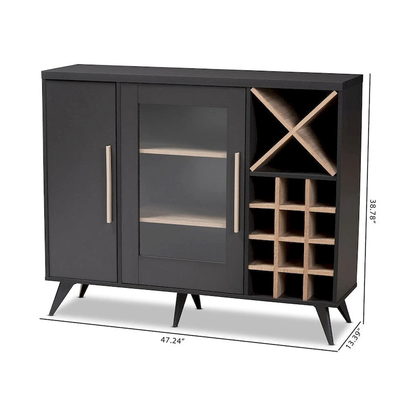 Meuble à vin Mid-Century Modern avec casier à 24 bouteilles et 5 étagères, 47.24W