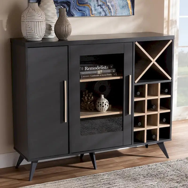 Meuble à vin Mid-Century Modern avec casier à 24 bouteilles et 5 étagères, 47.24W