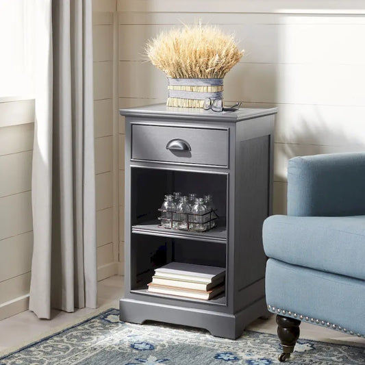   Clemie Grey Storage Side Table - 17.7  x 13.8  x 29.9  - 18Wx14Dx30H