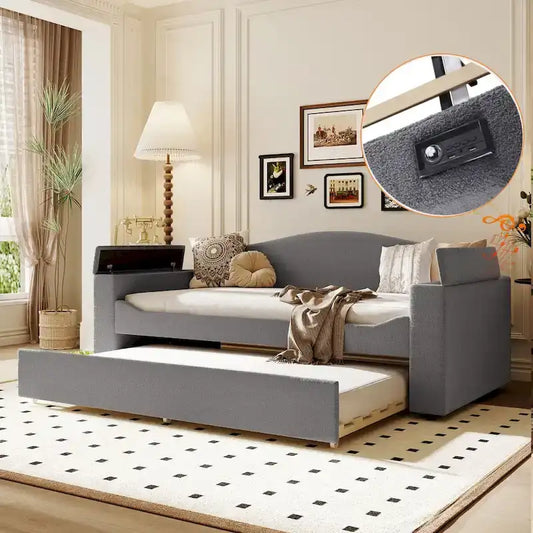 Twin Size UTeddy Fleece Daybed with Storage Armrests andTrundle