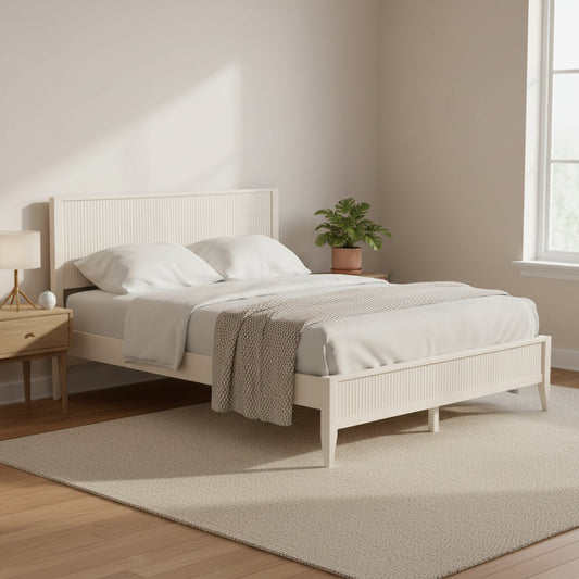 Mid-Century Fluted Wood Platform Bed