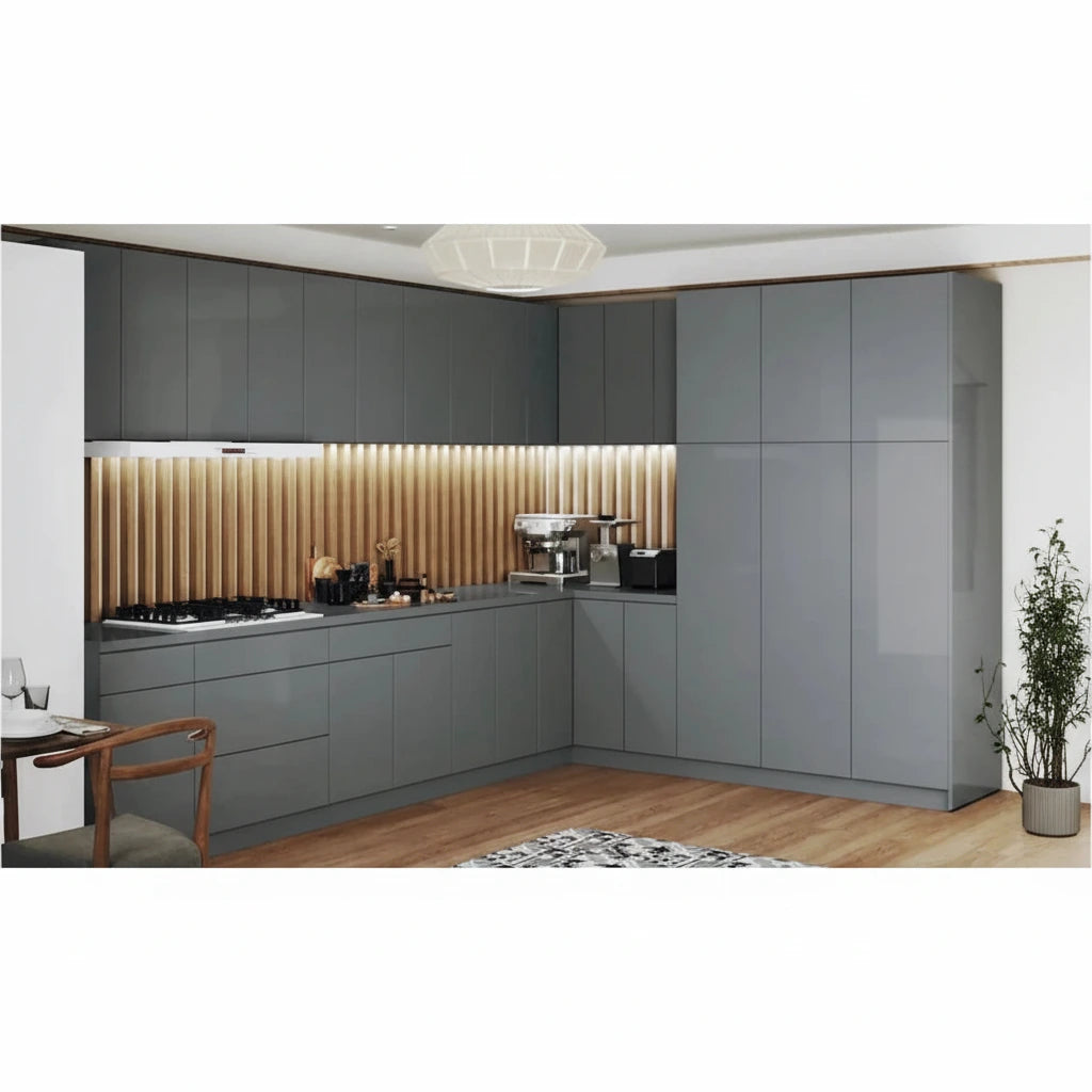 Meuble bas de cuisine gris 365 cm de large, 144x102, fabriqué en Europe, aggloméré E1