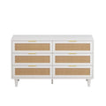 Commode de rangement à 6 tiroirs en rotin, blanc, design en rotin naturel
