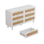 Commode de rangement à 6 tiroirs en rotin, blanc, design en rotin naturel