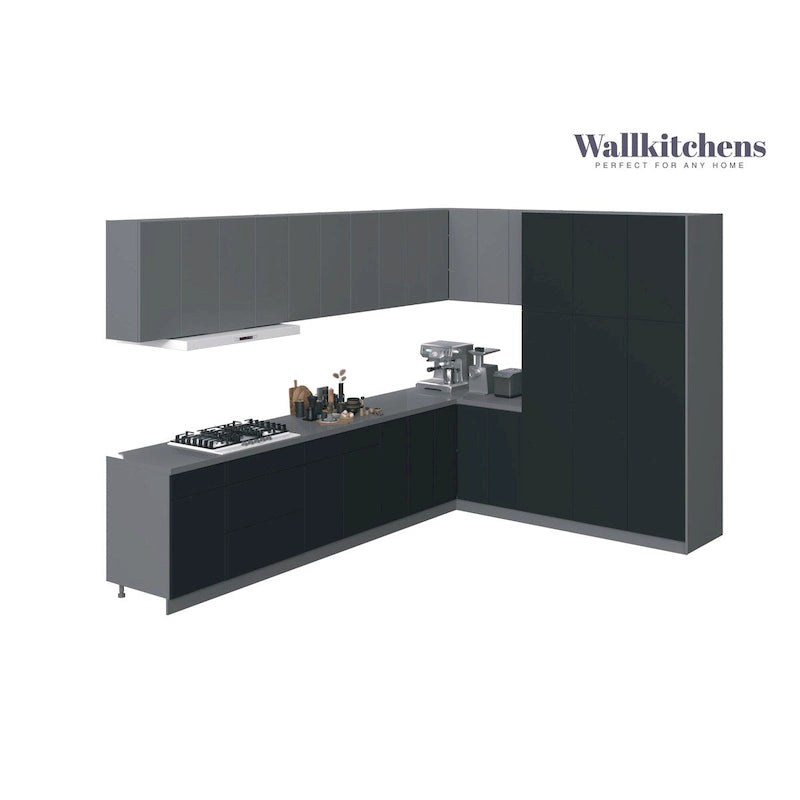 Meuble bas de cuisine noir, 3,65 m de large, 144x102, fabriqué en Europe, aggloméré E1