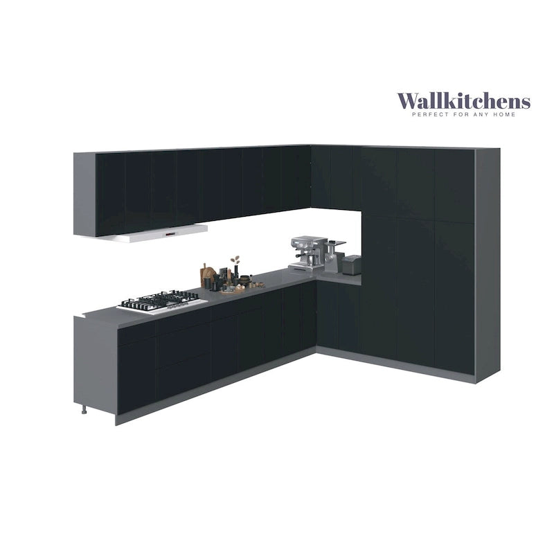 Meuble bas de cuisine noir, 3,65 m de large, 144x102, fabriqué en Europe, aggloméré E1