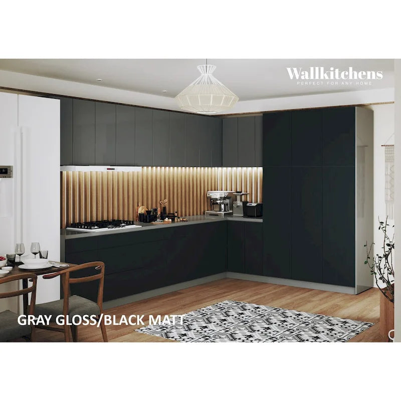 Meuble bas de cuisine noir, 3,65 m de large, 144x102, fabriqué en Europe, aggloméré E1