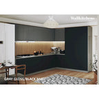 Meuble bas de cuisine noir, 3,65 m de large, 144x102, fabriqué en Europe, aggloméré E1