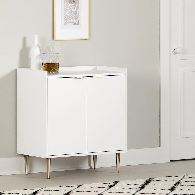 Buffet deux portes Mid-Century Glam avec accents dorés et étagère réglable