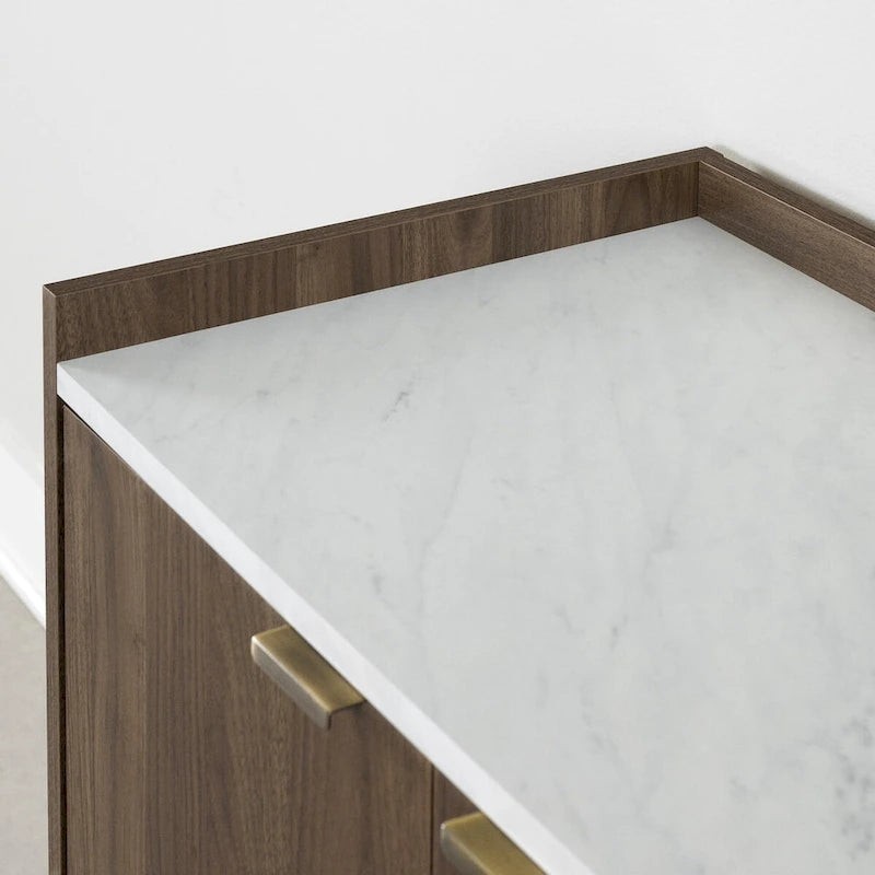 Buffet deux portes Mid-Century Glam avec accents dorés et étagère réglable