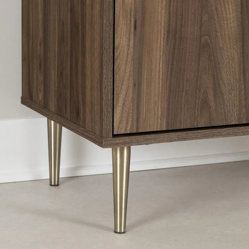 Buffet deux portes Mid-Century Glam avec accents dorés et étagère réglable