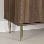 Buffet deux portes Mid-Century Glam avec accents dorés et étagère réglable