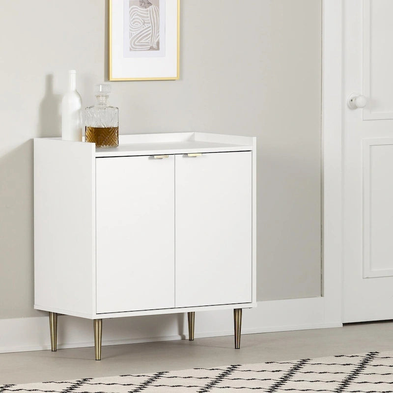 Buffet deux portes Mid-Century Glam avec accents dorés et étagère réglable