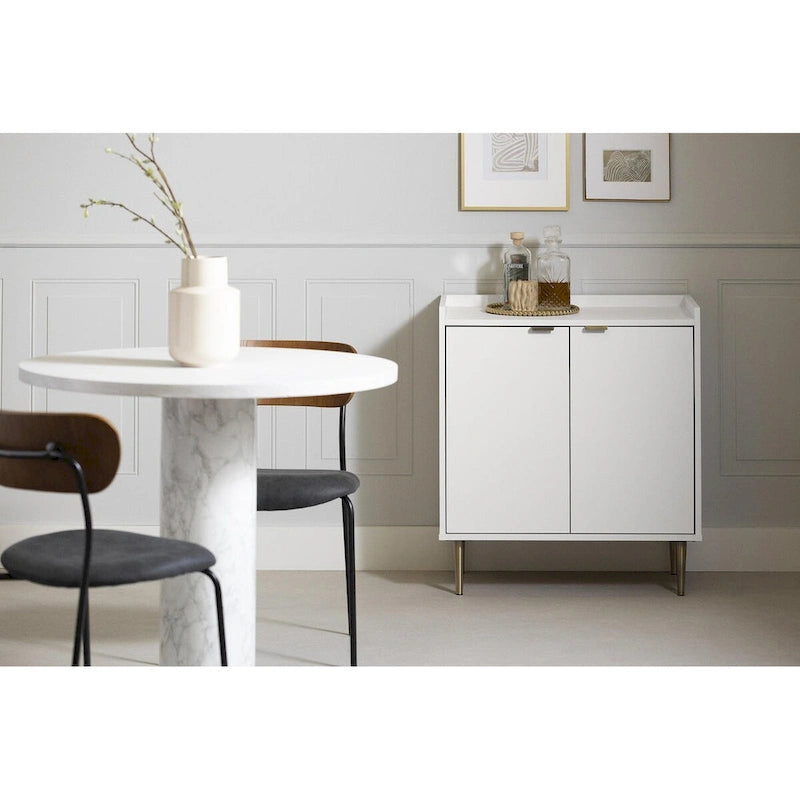 Buffet deux portes Mid-Century Glam avec accents dorés et étagère réglable