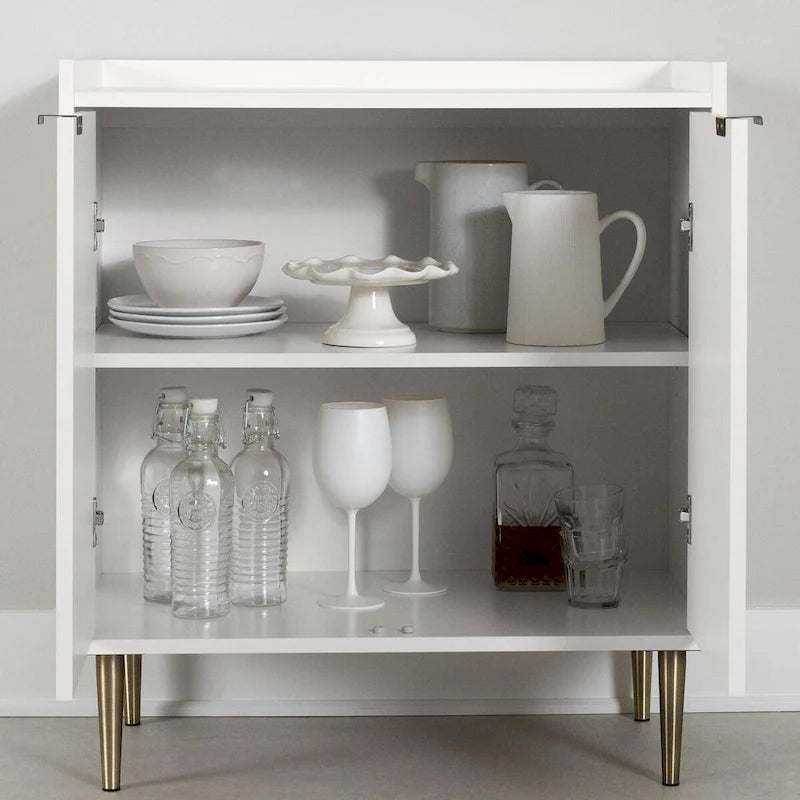 Buffet deux portes Mid-Century Glam avec accents dorés et étagère réglable