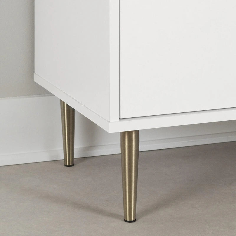 Buffet deux portes Mid-Century Glam avec accents dorés et étagère réglable