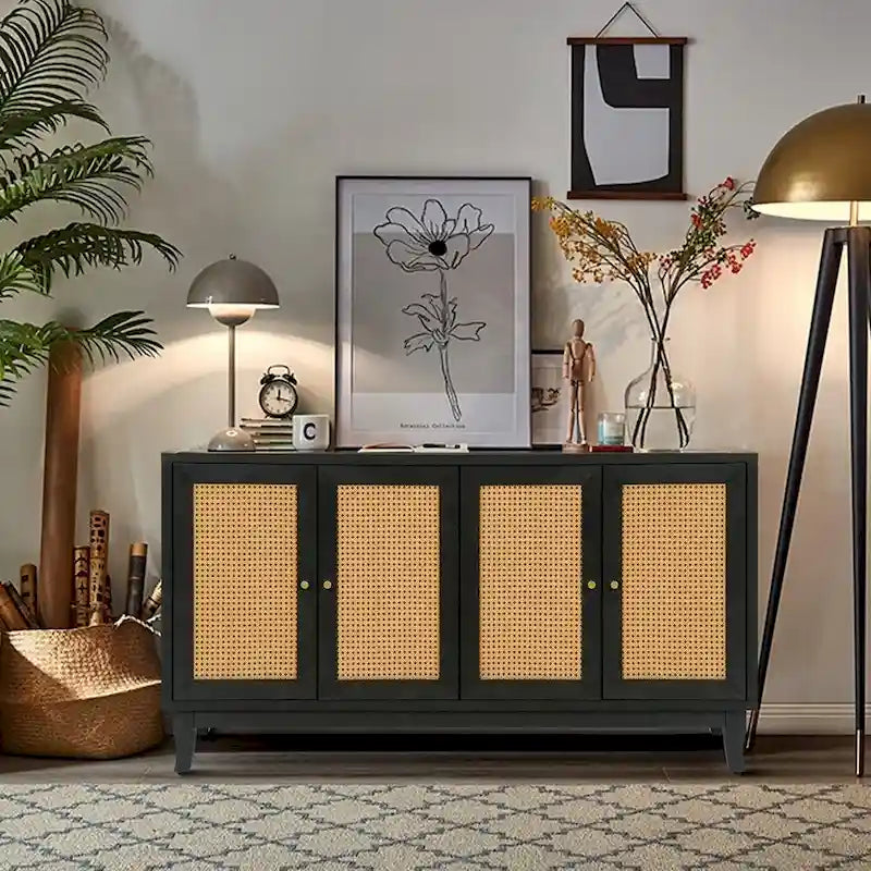 Bahut en rotin avec 4 portes en rotin, 152 cm (L) x 80 cm (H)