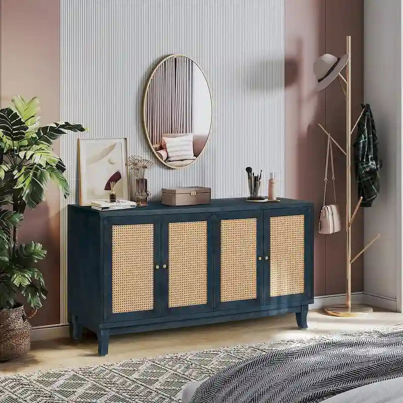 Bahut en rotin avec 4 portes en rotin, 152 cm (L) x 80 cm (H)