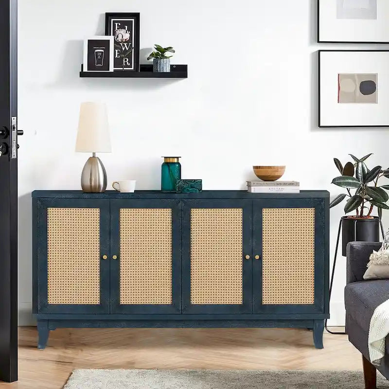Bahut en rotin avec 4 portes en rotin, 152 cm (L) x 80 cm (H)