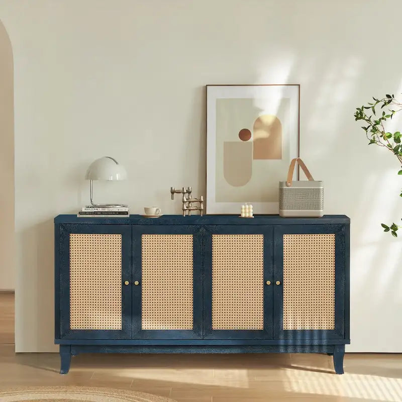 Bahut en rotin avec 4 portes en rotin, 152 cm (L) x 80 cm (H)