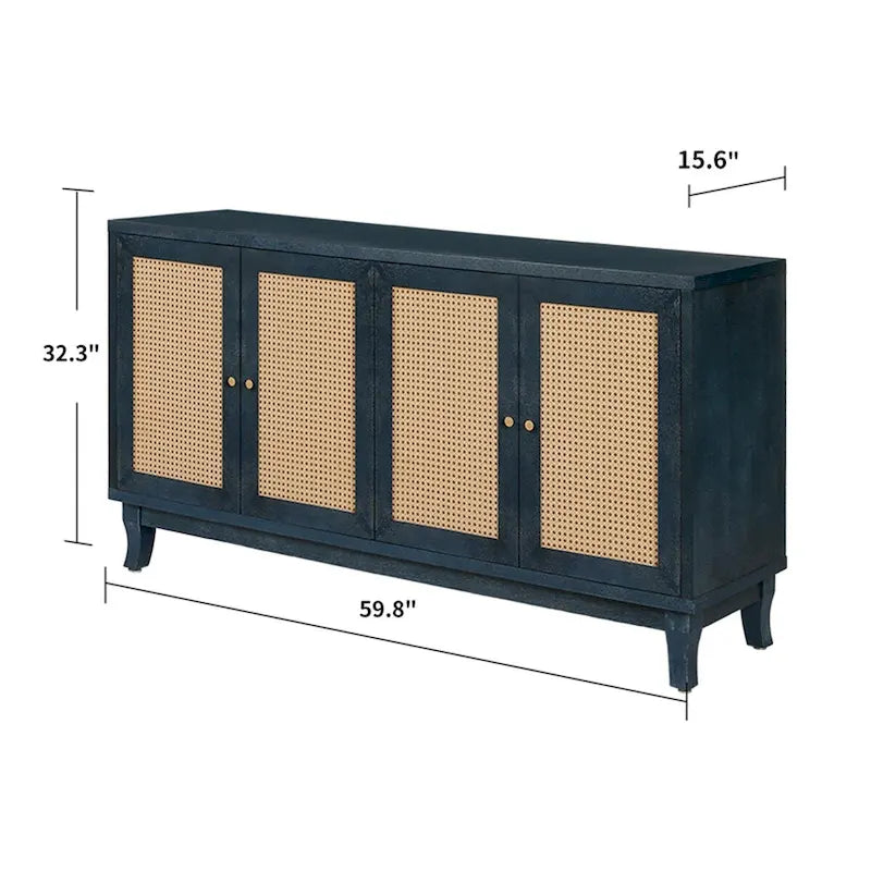 Bahut en rotin avec 4 portes en rotin, 152 cm (L) x 80 cm (H)