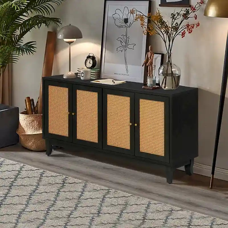 Bahut en rotin avec 4 portes en rotin, 152 cm (L) x 80 cm (H)