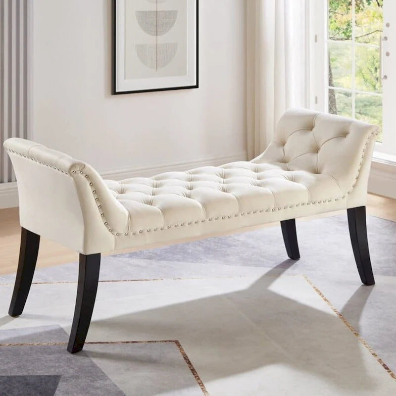 Banquette d'appoint en velours capitonné avec accoudoirs, 50L x 24.5H