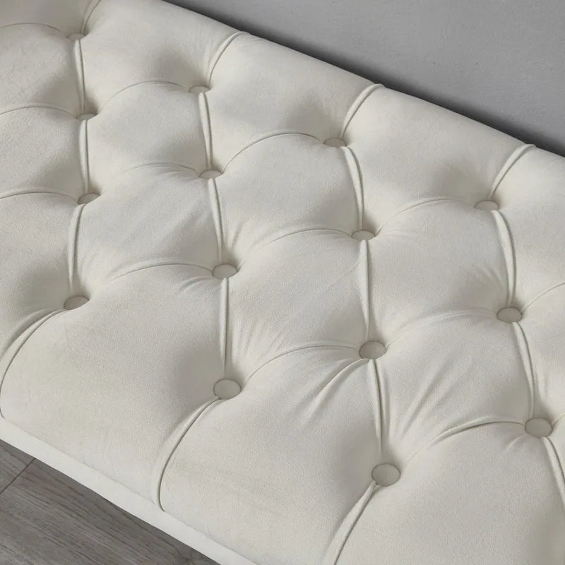 Banquette d'appoint en velours capitonné avec accoudoirs, 50L x 24.5H