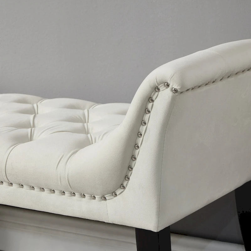 Banquette d'appoint en velours capitonné avec accoudoirs, 50L x 24.5H