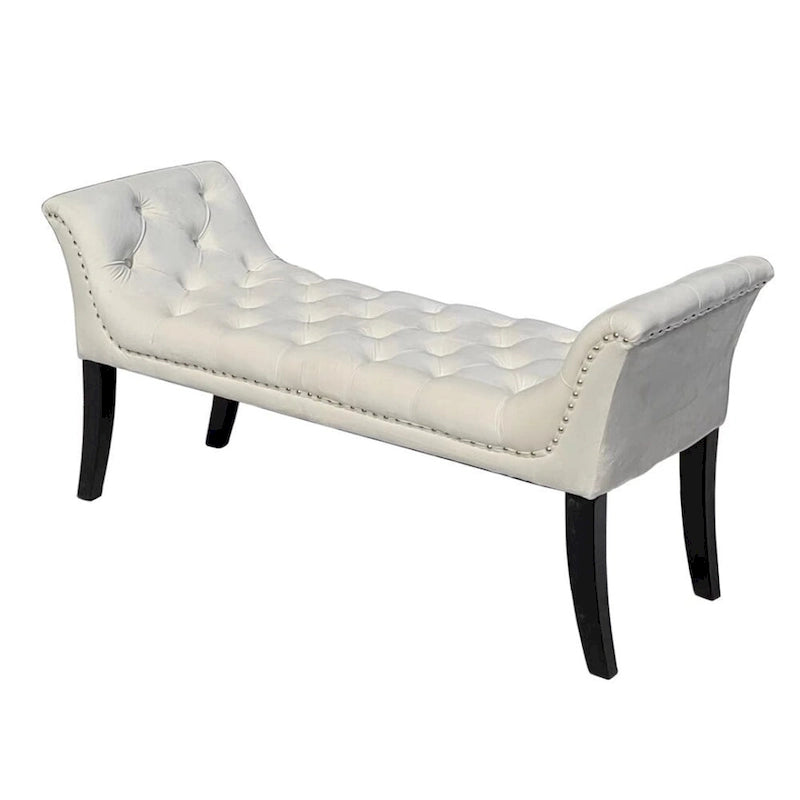 Banquette d'appoint en velours capitonné avec accoudoirs, 50L x 24.5H