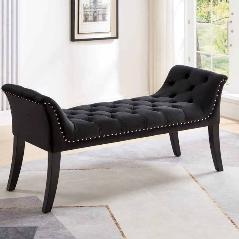 Banquette d'appoint en velours capitonné avec accoudoirs, 50L x 24.5H
