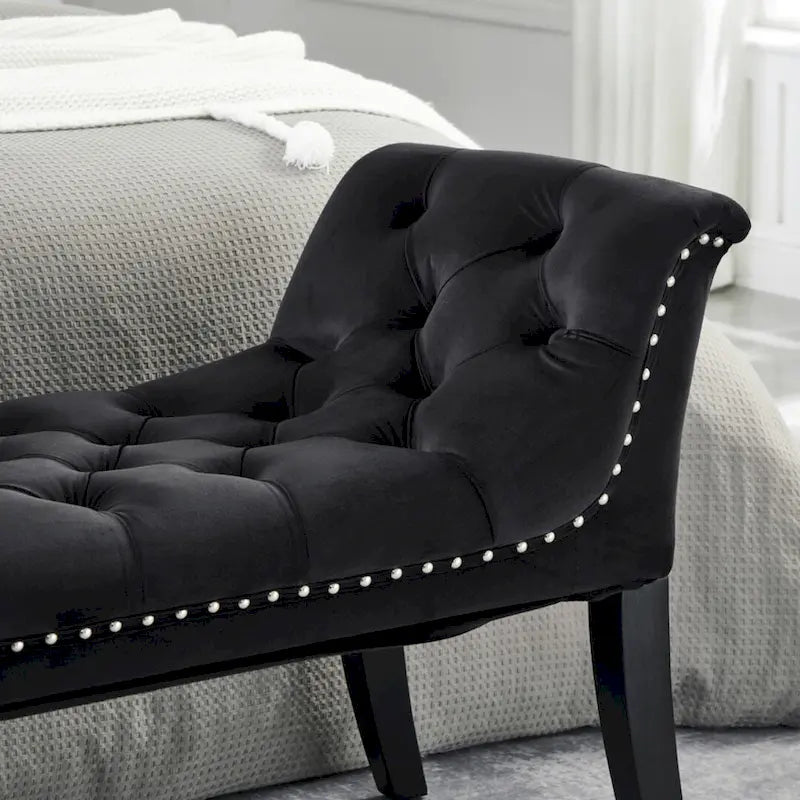 Banquette d'appoint en velours capitonné avec accoudoirs, 50L x 24.5H