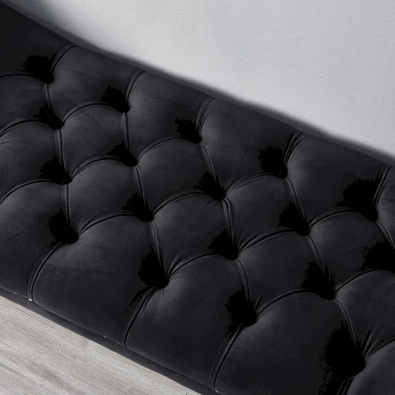 Banquette d'appoint en velours capitonné avec accoudoirs, 50L x 24.5H