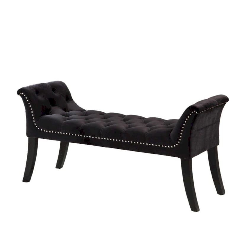 Banquette d'appoint en velours capitonné avec accoudoirs, 50L x 24.5H