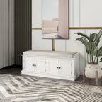 Banc de rangement avec 4 portes, étagères réglables et coussin amovible, entrée