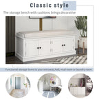 Banc de rangement avec 4 portes, étagères réglables et coussin amovible, entrée